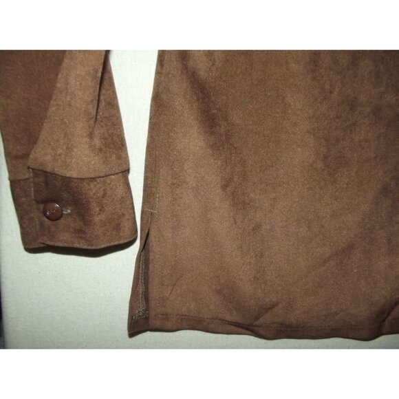 WFF Farah Shirt Mens Sz Large Brown Faux Suede Shacket pocket flaps button down - Picture 9 of 11